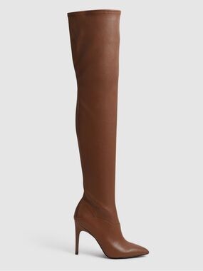 New (NWOB) Reiss Caia Over The Knee Leather Boots in Tan Size 38